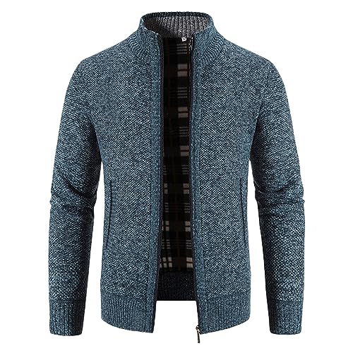 Cardigan Sweater Full Zip Mens Casual Long Sleeve Knit Sweaters Stand Collar Thick Thermal Outwear with Zipper Pockets2