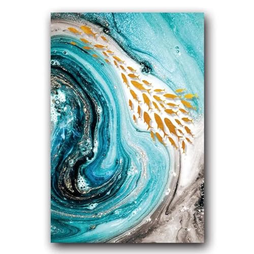 Toile fleur bleue marbre rouge paysage abstrait 40x60cm
