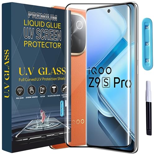Image of SPAZY CASE iQOO Z9s Pro 5G / Z9s 5G Ultra Premium Adavnced Glue UV Curved Tempered Glass | HD clarity Full Edge Protection With Installation Kit for iQOO Z9s Pro 5G / Z9s 5G