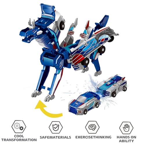 Image of Collision Transforming Dinosaur Car Toy, Magnetic Dinosaur Transformer Car for Boys & Girls Party Favors Birthday Christmas (Blue)
