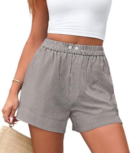 PRETTYGARDEN Women's Striped Boxer Shorts Summer 2025 Trendy Casual Elastic Waist Lounge Sleep Pajama Bottoms Beach Shorts3