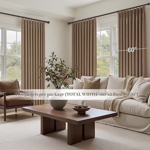 Image of Curtains 60 Inch Length Wide Pinch Pleated Black Out Curtain 84 Inch Long for Living Room, Farmhouse Rust Brown Linen Thick Burlap Boho Bedroom Heavy Insulated Window Drapes (60 inchW x 84 inchL x 2Panels)