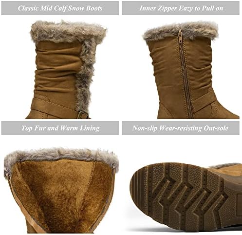 Vepose Women's Mid Calf Boots Suede Slouch Snow Booties Shoes Outdoor 960 Brown Size 7(CJY960 Brown Suede 07) | Image 2