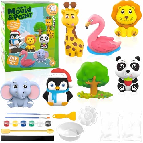 Image of Storio Toys DIY Mould & Paint Craft Kit - Animal Kingdom Kids DIY Craft for 5 Years Plaster Figurine Set with Pigments Palette & Mold Painting Art & Craft Set -Gift Toys for 3 to 8 Multicolour