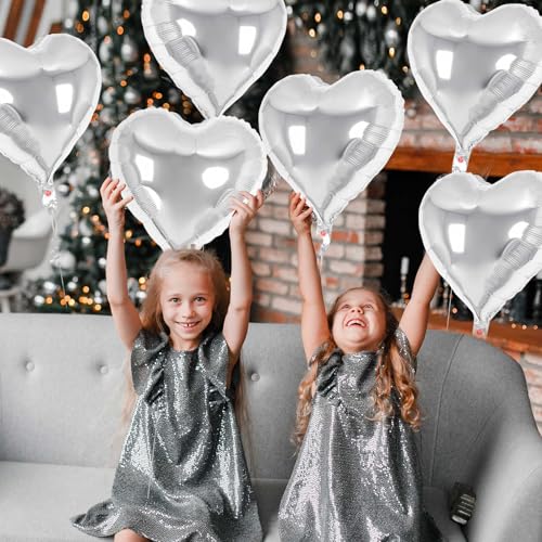 Image of 30 Pcs Silver Heart Balloons, 3 Sizes Heart Foil Mylar Balloon, Valentine Day Party Decorations, Love Balloon Valentine Balloons for Birthday Party Wedding Baby Shower