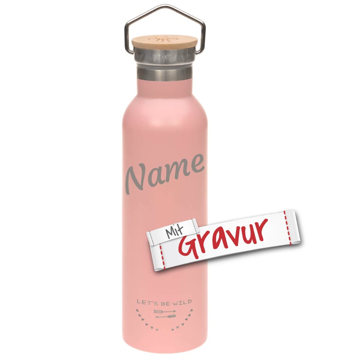 LÄSSIG Personalisierte Trinkflasche ADVENTURE Für Kinder – 700 Ml, Edelstahl, Isoliert, Mit Namensgravur (Rosa)