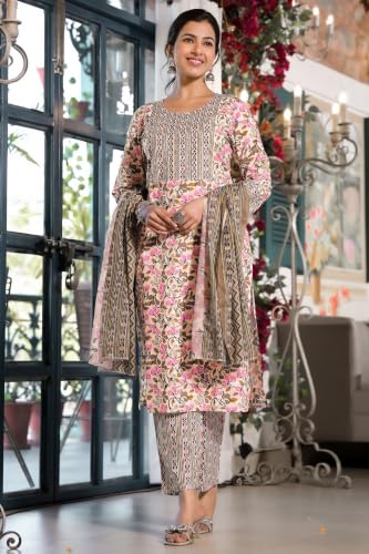 Image of MIRCHI FASHION Pure Cotton Women Straight Jaipuri Floral Print Kurti Set with Dupatta and Pant