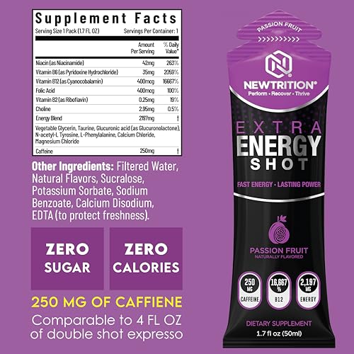 Image of NewTrition Extra Strength Energy Shots 1.7 fl oz - 250mg Caffeine with B Vitamins & Amino Acids, Sugar-Free Zero Calorie Vitamin Energy Drink for Focus & Endurance (Pack of 12, 4 Flavors - Mixed 3)