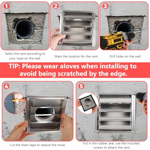 4\" Upgrade Metal Dryer Vent Cover for House, Premium Stainless Steel Dryer Vent with 4 Screws, Exterior Wall Vent Cover with Louvre for Dryer Vents Range Hood Vent AC Vent - Thumbnail 7