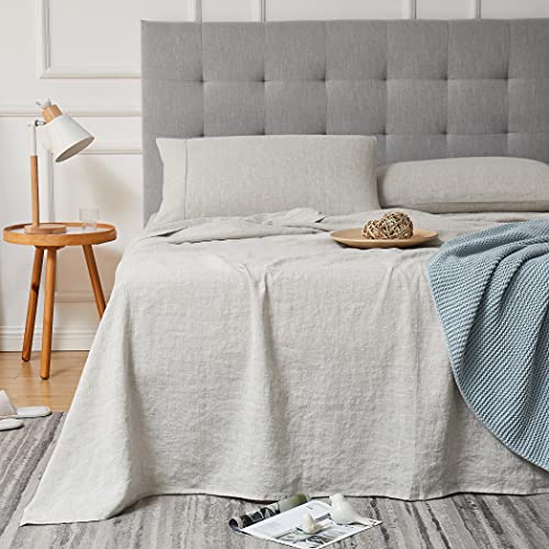 Berklan Linen Sheets Queen Size 100% French Natural Flax With Stone Washed 16 Inch Deep Pocket Ultra Breathable (1 Flat, 1 Fitted Sheet And 2 Pillowcases Natural Linen Queen) #TOP2