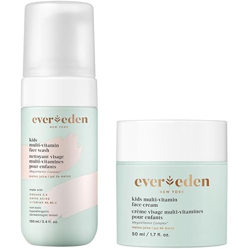 Evereden Kids Happy Face Duo (Melon Juice) - Multi-Vitamin Face Wash & Face Cream Set - Clean & Vegan Skin Care for Kids 3+ - Moisturizing, Nourishing, & Protective Skin Care Set