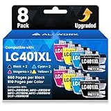 ALLWORK LC401XL LC401 MFC-J1010DW High Yield Ink Cartridges for Brother Printer LC401XL Ink Cartridge Compatible for Brother MFC J1010DW MFC-J1170DW MFC-J1800DW MFC-J1012DW Series Printer (8 Packs)