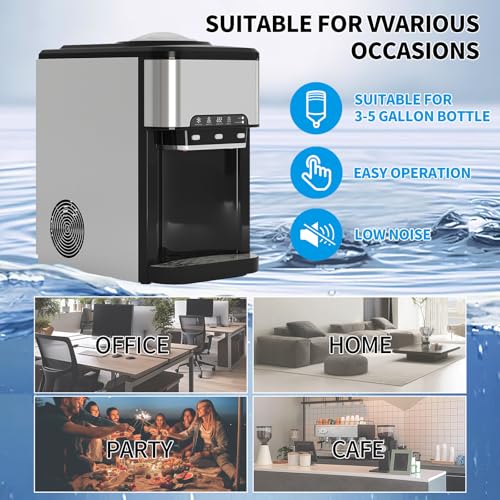 TABU 3 in 1 Countertop Water Dispenser with Ice Maker, 44LBS/24H Top-Loading Water Cooler with Ice Maker & 4Lbs Storage Basket, 3 Temperature Settings of Hot, Cold, Room Water, for 3-5 Gallon Bottle