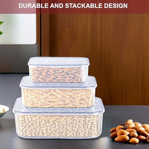 Image of Kuber Industries 4600 ml Acrylic Stackable Kitchen Food Storage Container for Home with Lid | Freeze Organizer Items and Storage Organizer Box for Snacks and Dry Fruits | Transparent