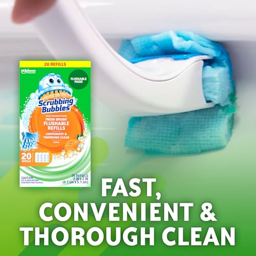 Image of Scrubbing Bubbles Flushable Toilet Wand Refills, Fresh Brush Toilet Cleaner Refill Pads, Cleans Limescale & Fights Odors, Citrus Scent, 20 Count, Pack of 1