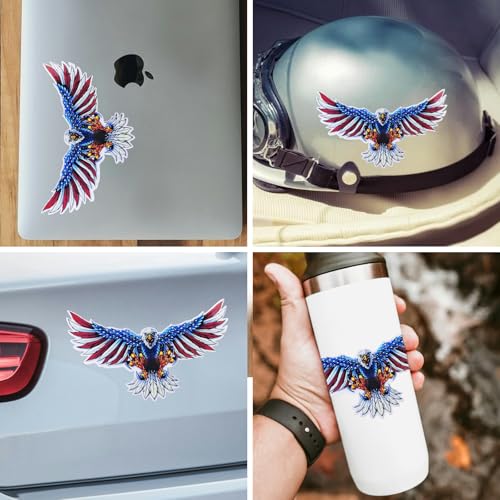 Image of USA American Bald Eagle Flag Vinyl Sticker Decal - 7.48x4.53in, Waterproof, Fade-Resistant, for Cars Trucks Bumper Window, Patriotic