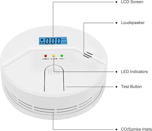 Miniatura 4 de 3 paquetes, alarma de humo y CO, detector de humo y monóxido de carbono, 2 en 1, detector de humo combo de detector de monóxido de carbono, alarma