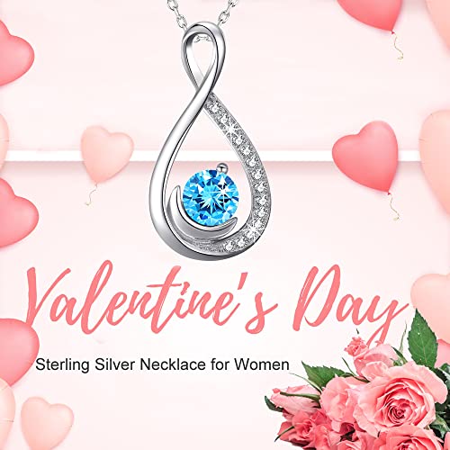 Aquamarine Necklace Wife Valentines Day Birthday Gifts Mom Forever Love Infinity Moon Jewelry Sterling Silver Pendant Necklace Women #TOP1