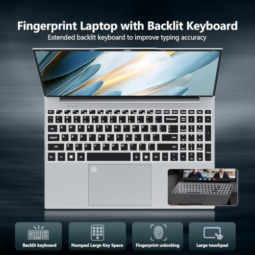 Image of 2026 Laptop, 15.6 inch Laptop Computer with N5095(Up to 2.9GHz), 16GB DDR4 512GB SSD, Portable Laptops with Backlit KB, Fingerprint, FHD 1920 * 1080, Mini HDMI, WiFi5, BT4.2, Win 11 Pro, PC Lap top