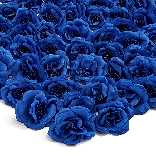 Bright Creations Artificial Silk Rose Flower Heads for Decorations (Dark Blue, 50 Pack)