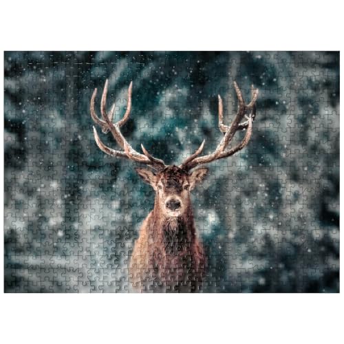 MyPuzzle Noble Deer in Winter Snow Forest - Premium 500 Piece Jigsaw Puzzle for Adults