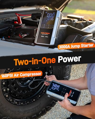 image for WOLFBOX 3000A Jump Starter with Air Compressor, 16000mAh&160PSI Portab