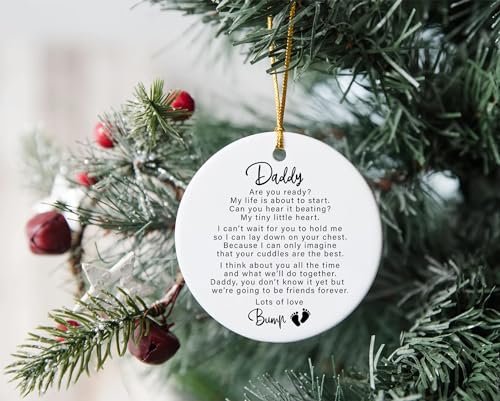 Image of Baby Bump Expecting Dad Keepsake Round Ceramic Pregnancy Announcement New Baby Daddy to Be Ornament