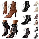 Tacones Heels Baile Mujer Heels Dance Shoes Tacon Fino Zapatos Fiesta con Cordones Zapatos Punta Abierta Botines de Baile con Tacón Alto Salsa y Bachata de Salon Sandalia Elegantes Calzado de Danza
