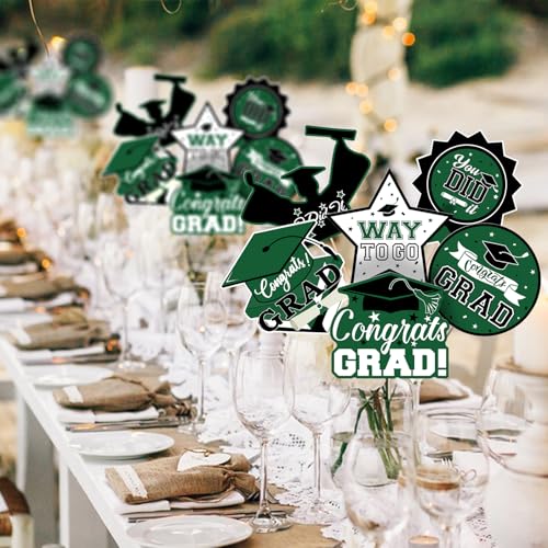 Image of 24Pcs Graduation Party Decorations Class of 2026, Graduation Centerpieces for Tables, 2026 Congrats Grad Party Centerpiece Stick Table Toppers for Graduation Party Supplies (Green)