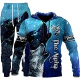 Lavable en machine Survêtement 2 pièces pour homme lion avec pantalon de jogging imprimé tigre (Wolf4, M)