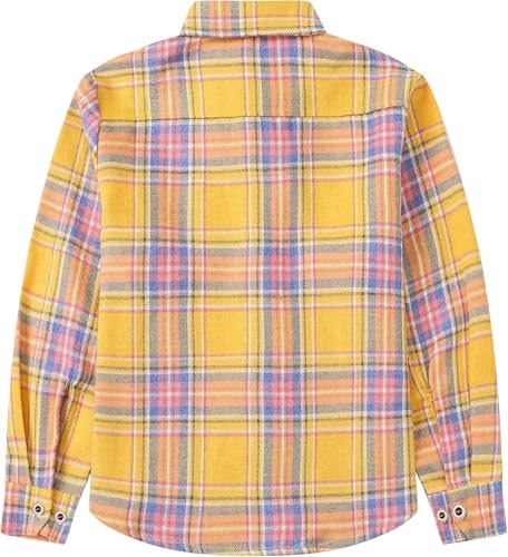 Image of SELINK Girls Long Sleeve Flannel Buffalo Plaid Button Down Shirt | Soft Flannel Fabric,Classic Buffalo Plaid Button Down Collared Blouse For Girls Casual Daily Outfits