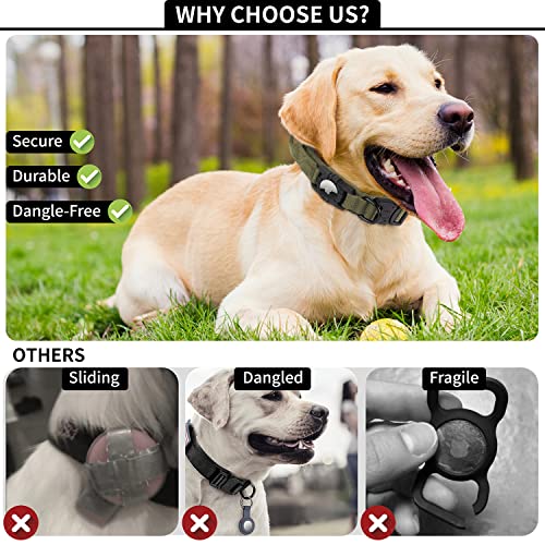 Tactical Airtag Dog Collar, Feeyar Heavy Duty Air Tag Dog Collar [Thick & Wide], Military Dog Collar With Apple Airtag Holder And Handle, Adjustable Gps Dog Collar For Medium Large Dogs (L, Green) #TOP1