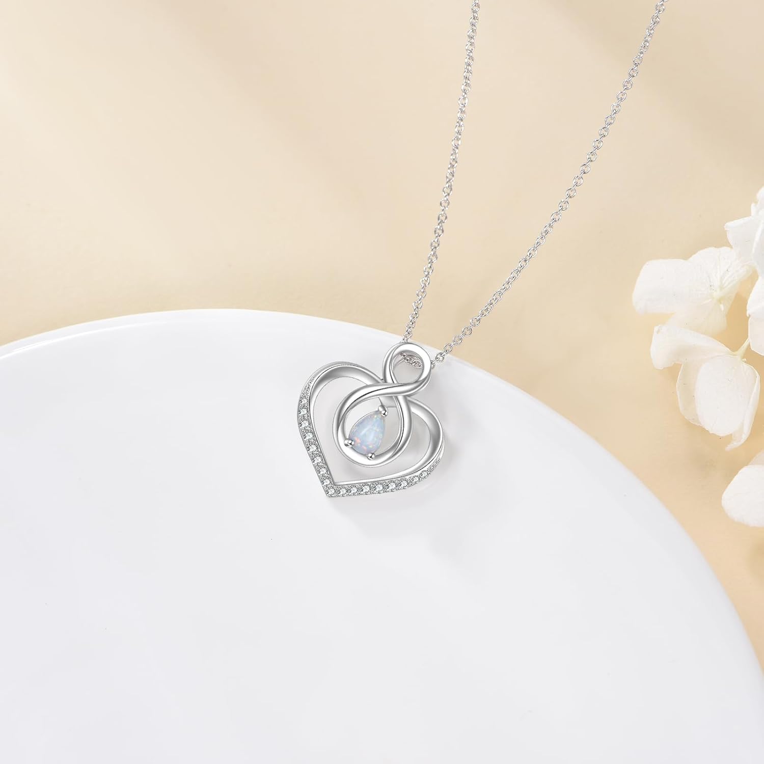 LUHE Heart Infinity Necklace Sterling Silver Opal Pendant Heart jewelry for Women White Opal Gifts - Image 2
