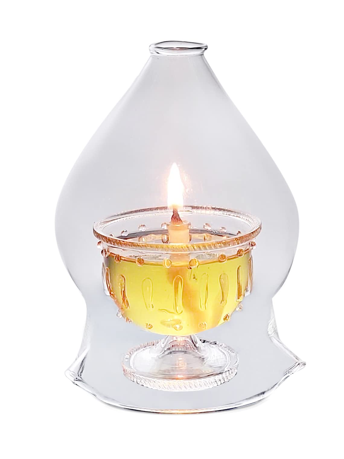 Akhand Diya Made of Borosilicate Glass - Burn Time 12 Hours - Diya with Handi for Pooja