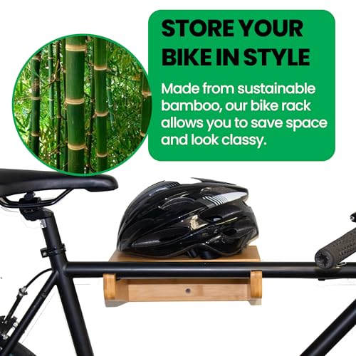 Image of COR Bamboo Bike Wall Mount Rack w /Shelf, Indoor Bicycle Storage | Silicone-Padded Hooks, Holds 40lbs, Fits Oval Frames, Doubles as Shelf, Sustainable Bamboo, Stud-Mount Hardware Included