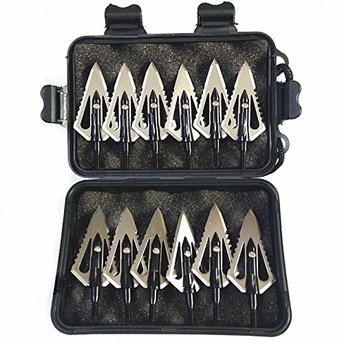 e5e10 Serrated Hunting Broadheads with 4-Blade 100 Grain Archery Broadheads Smaller Cross Blades Design for Hunting Arrows + 1 pcs Black Broadhead Case Plastic Portable Case for Arrowheads