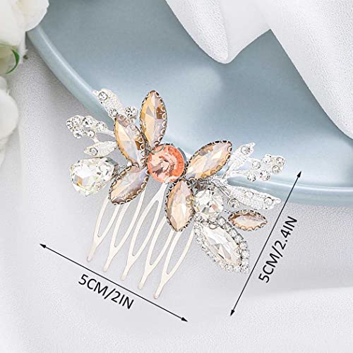 Catery Crystal Bride Hair Comb Silver Bridal Side Comb Leaf Hair Piece Clips Champagne Rhinestone Headpiece Wedding Hair Accessories For Bride And Girls #TOP1