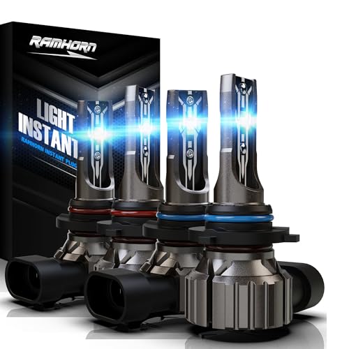 RAMHORN 9005 9006 Light Bulbs Combo, 300% Brightness Upgraded 6500K Xenon White Instant Plug-In Wireless Fog Light, Pack of 4