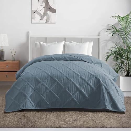 IlGruppone Copriletto Trapuntato Matrimoniale Elegante Trapuntino Lavorazione Intrecciata Due Piazze Trapunta Coperta Leggera Coperta Letto Leggera Primavera Estate - Azzurro