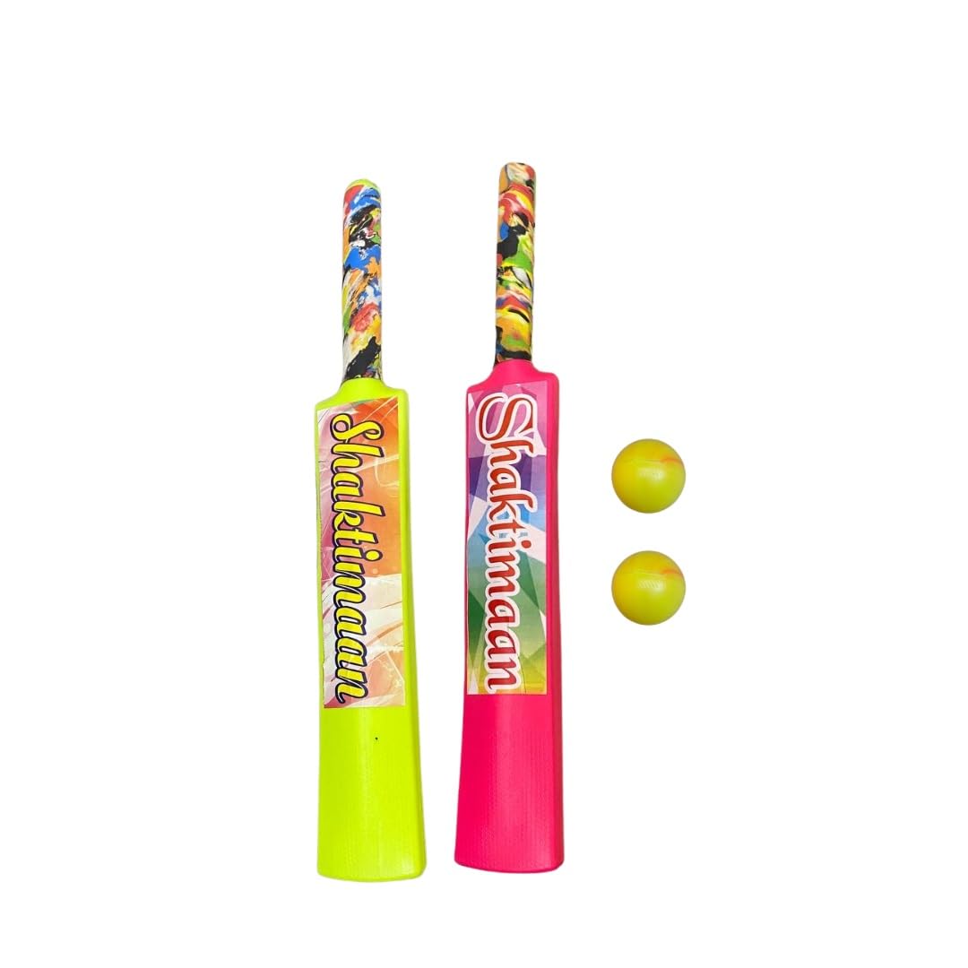 vidhyapati 2 bat-ball cricket kit combo for kids | cricket kit for kids | boys & girls plastic material | colour - yellow, pink combination | (pack of 2 bats) | age 3+