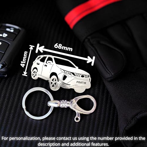 Image of Premium Stainless Steel Car Keychain | Personalized Custom Name Keyring | Stylish Car Shape Metal Key Holder made for Toyota Fortuner, Legender, Innova Crysta, Hycross, urban cruiser hyryder