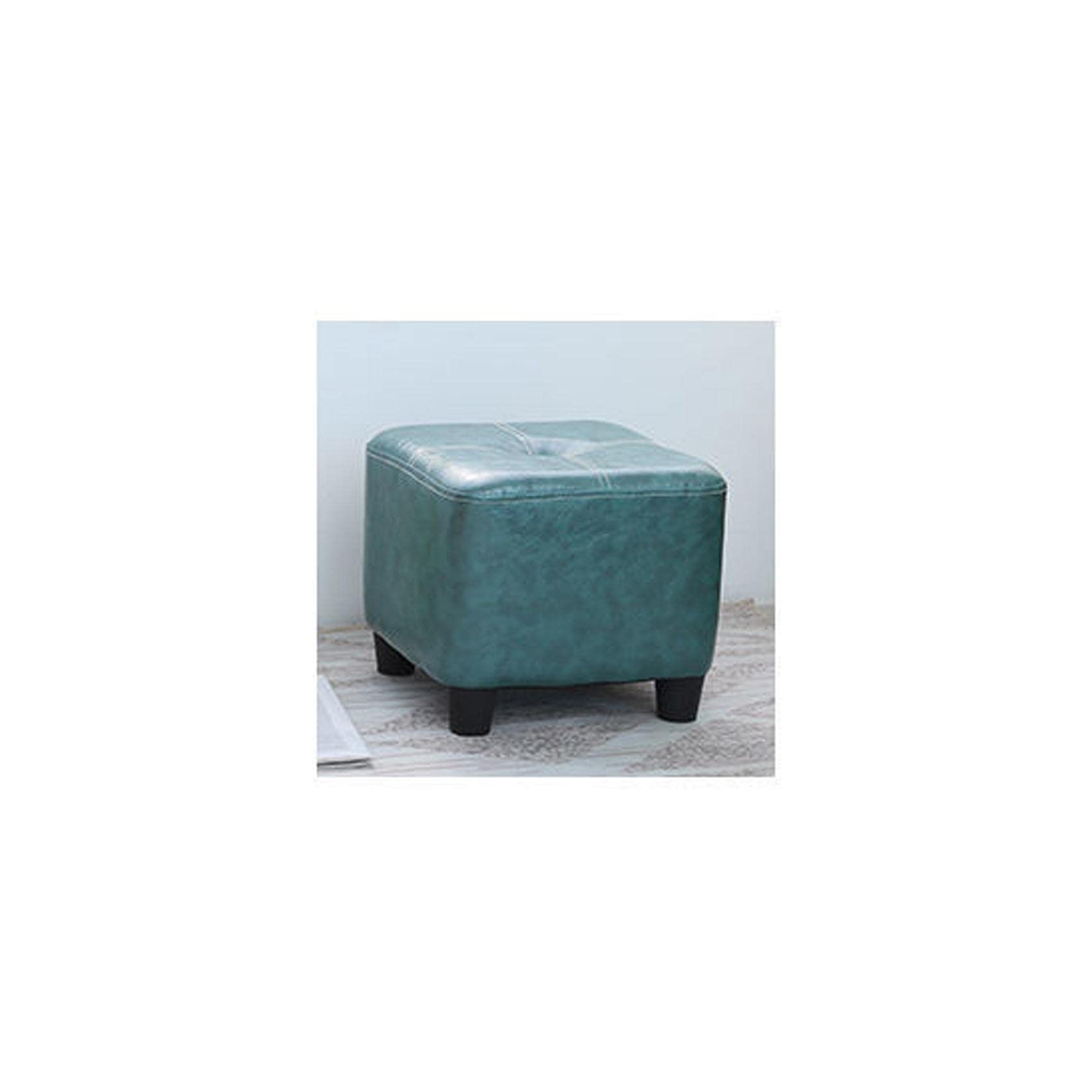 LMMIAOZ Square Foot Stool in Peacock Blue Soft Oil Wax Leather Anti Slip Easy to Clean 30 * 30 * 35cm