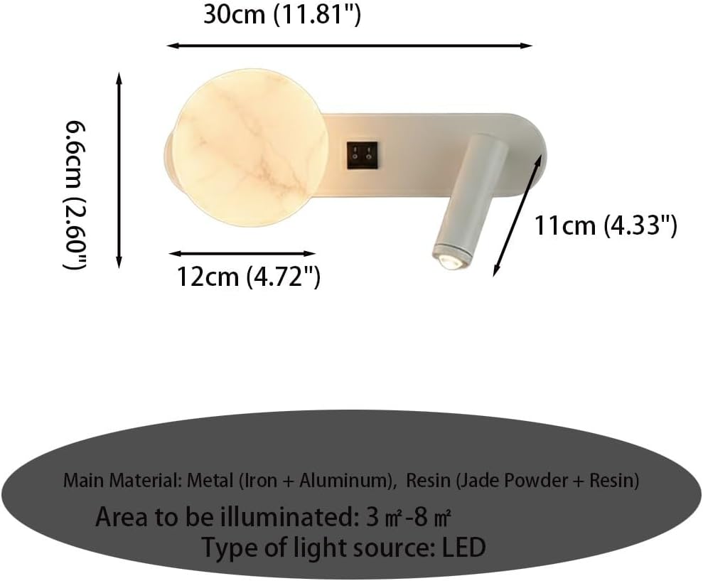 Reading Wall Sconce, Marble Spotlight Wall Lamp, 2 Light Fixture with 3 Color Dimming for Living Room, Hallway, Entryway, Black White Options, Loft, Study Corner, Foyer, Lobby Parlor