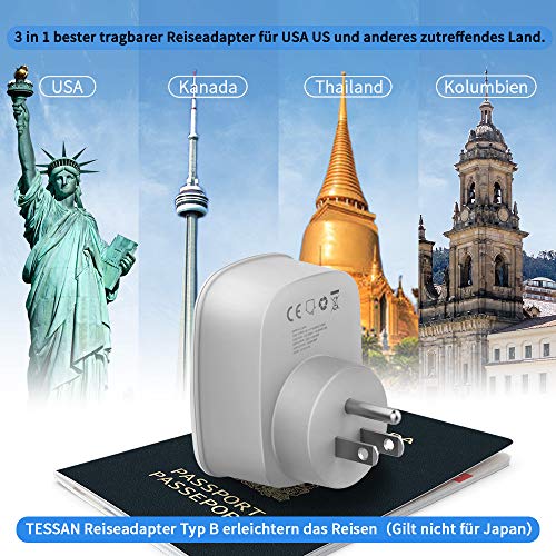 TESSAN Reisadapter USA Adapter Amerika Duitsland Stekker met 2 USB (2,4A), Stekkeradapter Reisstekker Stroomadapter voor Canada Thailand Mexico Muurlaadstation, Reisstekkeradapter USA Stopcontac - Image 3