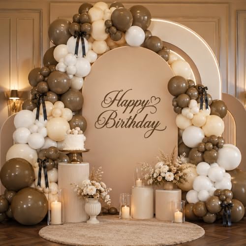 Image of Boho Brown White Nude Balloon Garland Arch Kit 170Pcs, Different Sizes Dark Brown White Sand Neutral Balloons for Bear Woodland Birthday Baby Shower 2026 Graduation Wedding Party Decorations
