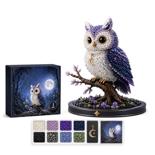 Mythical Forest DIY Bead Kit Collection, Tiny 3D Beaded Animal DIY Kit, Bead Animal Making Kit for Adults, Creative Fantasy Craft Set, Birthday Decoration Gifts for Beginners (Owl)
