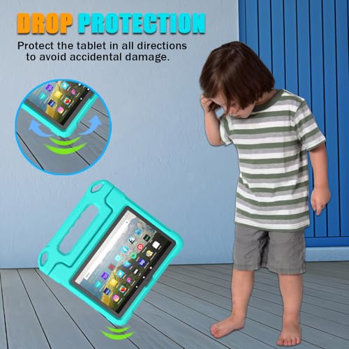 Image of DJ&RPPQ Body Rugged Heavy Duty Shockproof Case (Not fit 10in Sony Nokia) with Kickstand for Kids- Turquoise