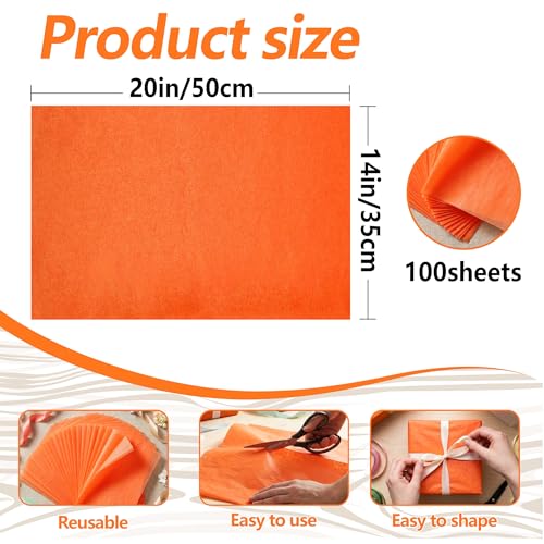 Image of Bobobag 100 Sheets Orange Tissue Paper 20 inchX14 inch Tissue Paper for Gift Bags, Gift Wrapping Tissue, Christmas Tissue Paper Anniversary Holiday Decoration Arts Craft