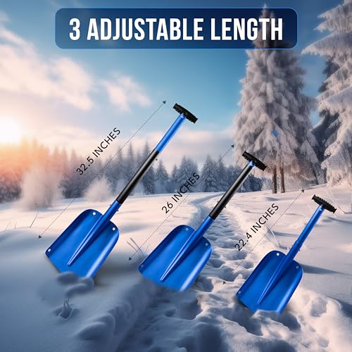Image of EcoNour 32 inch Multipurpose Snow Shovel for Car Driveway Lightweight Aluminum | Shovel for Snow, Sand, and Garden Use | Heavy-Duty, Foldable 3-Piece Shovel for Car, Home, and Outdoors (Blue)