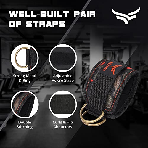 Image of XTRIM Unisex Ankle Straps with Metal D-Rings for Cable Machine, Orange | With Padded Support, For Glutes Workouts, Curls & Hip Abductors